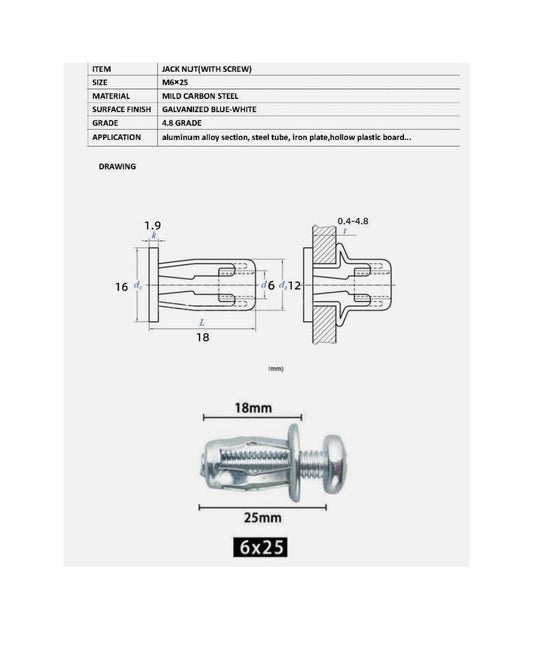 1000 PCS OF M6 Jack nuts ,steel with philips screw, Delivered anywhere in Aust